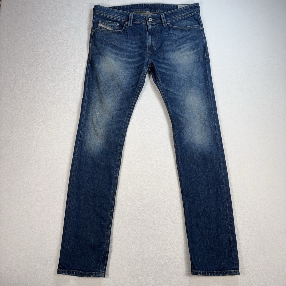 Diesel Thavar Stretch Skinny Jeans Men's 32 (fits 34x32) Blue Distressed Denim
